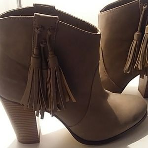 SOLD Tan Heeled Tassel Ankle Booties